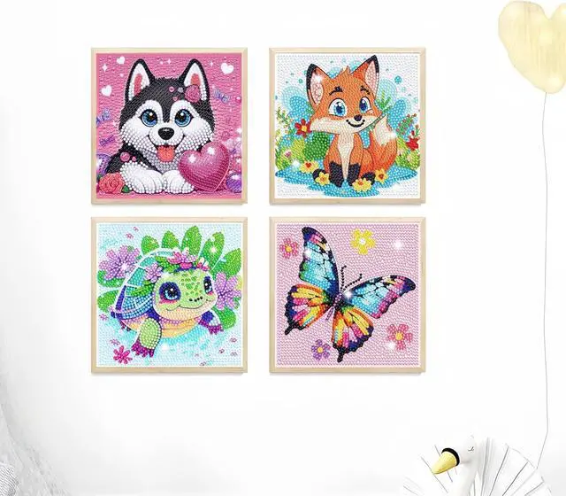 Alt view image 4 of 7 - 5DDIYART 6 Pack Small Diamond Painting Kits for Kids Beginners | 5D Gem Art by Number for Children Ages 6-8-12,Cute Animal Dog Fun DIY Dot Painting Set,Home Wall Decor 6x6 Inch