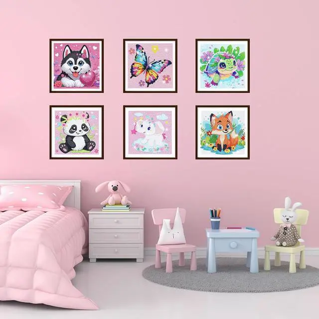 Alt view image 2 of 7 - 5DDIYART 6 Pack Small Diamond Painting Kits for Kids Beginners | 5D Gem Art by Number for Children Ages 6-8-12,Cute Animal Dog Fun DIY Dot Painting Set,Home Wall Decor 6x6 Inch