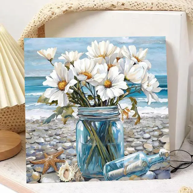 Alt view image 2 of 7 - Flowers Paint by Numbers Kit for Adults Beginner, Paint by Numbers 10x10 in | Daisy Framed Paint by Numbers with Easel, Acrylic Painting by Numbers, DIY Arts and Crafts for Gifts or Home Decor