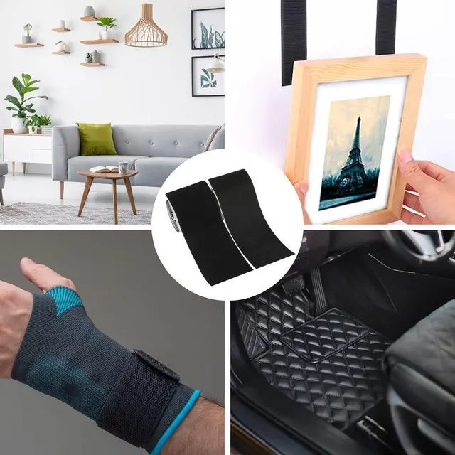 Alt view image 7 of 7 - 4in x 9ft Strong Sticky Hook and Loop Tape Black Heavy Duty Adhesive Strips | Black Nylon, Strong Self-Adhesive Backing, for Couch Cushions Rugs Carpets Fabric and DIY Projects, Home Office Workshop