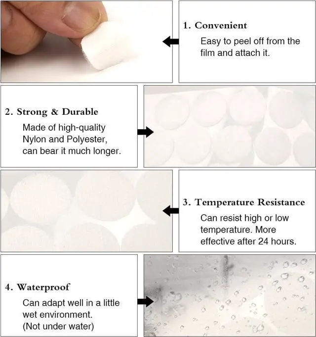 Alt view image 3 of 7 - 400pcs (200 Pair Sets) 15mm Diameter Sticky Back Hook, Self Adhesive Dots Loop Tapes for DIY Crafts Office Classroom (White)