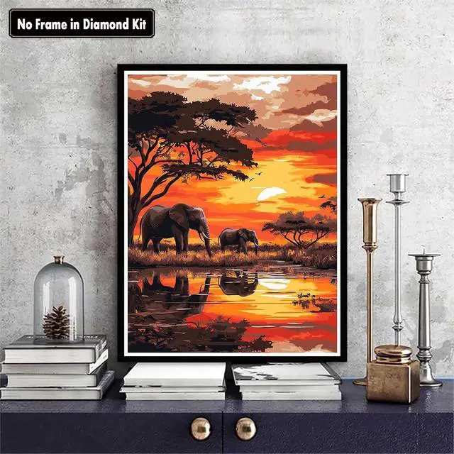Alt view image 2 of 7 - Zariocy Paint by Numbers Kits for Adults - Elephant DIY Oil Paintings Canvas Acrylic Paint Set - Sunset Landscape Paint by Numbers Kit for Beginners and Ideal for Home Decor 16x20 inch