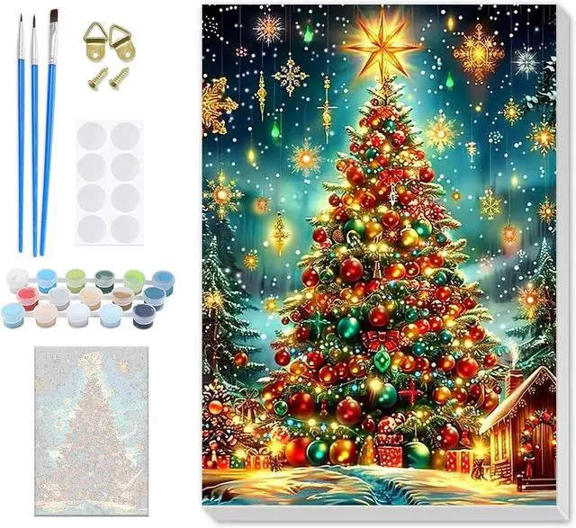 Main image of SENQAO Christmas Paint by Numbers for Adults Framed, Christmas Tree Adults' Paint-by-Number Kits, Adult Paint by Number Kits on Canvas, Acrylic Number Painting for Home Decor, 8x12inch