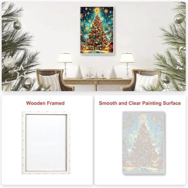 Alt view image 3 of 7 - SENQAO Christmas Paint by Numbers for Adults Framed, Christmas Tree Adults' Paint-by-Number Kits, Adult Paint by Number Kits on Canvas, Acrylic Number Painting for Home Decor, 8x12inch