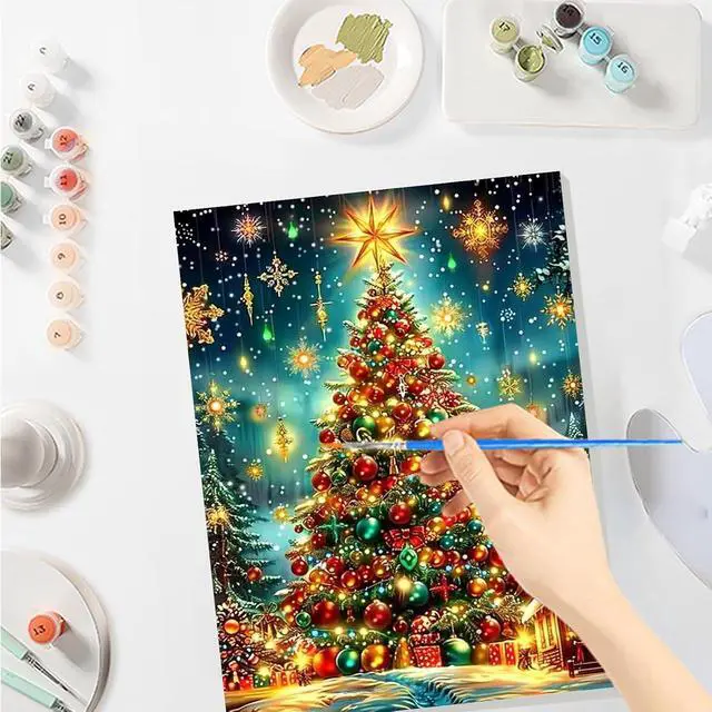 Alt view image 2 of 7 - SENQAO Christmas Paint by Numbers for Adults Framed, Christmas Tree Adults' Paint-by-Number Kits, Adult Paint by Number Kits on Canvas, Acrylic Number Painting for Home Decor, 8x12inch