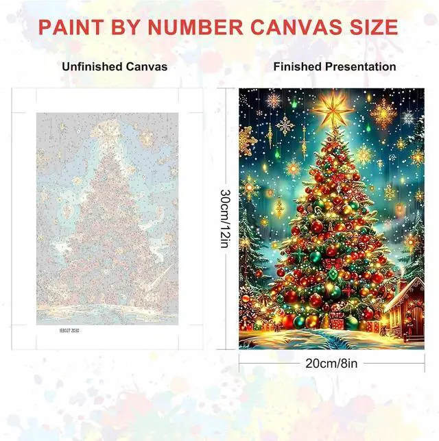 Alt view image 4 of 7 - SENQAO Christmas Paint by Numbers for Adults Framed, Christmas Tree Adults' Paint-by-Number Kits, Adult Paint by Number Kits on Canvas, Acrylic Number Painting for Home Decor, 8x12inch