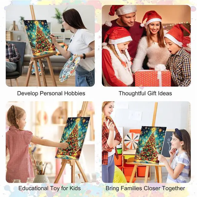 Alt view image 6 of 7 - SENQAO Christmas Paint by Numbers for Adults Framed, Christmas Tree Adults' Paint-by-Number Kits, Adult Paint by Number Kits on Canvas, Acrylic Number Painting for Home Decor, 8x12inch