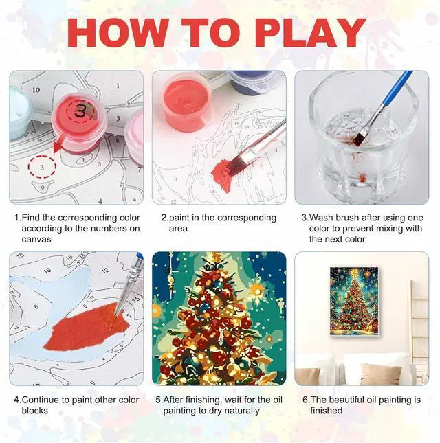 Alt view image 7 of 7 - SENQAO Christmas Paint by Numbers for Adults Framed, Christmas Tree Adults' Paint-by-Number Kits, Adult Paint by Number Kits on Canvas, Acrylic Number Painting for Home Decor, 8x12inch