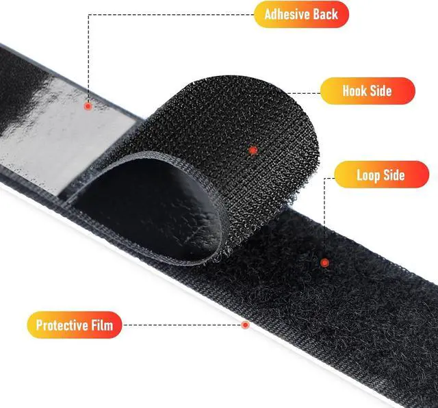 Alt view image 4 of 7 - PTUNA 32Ft *1 Inch Hook and Loop Tape with Adhesive Back,Black | Heavy Duty Double Sided Adhesive Strips, Strong Sticky Strips Roll for Home/Office/School/Car