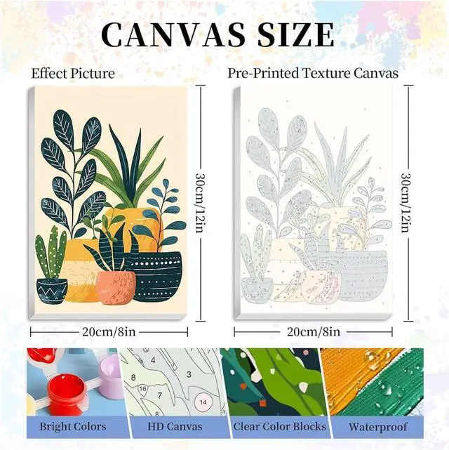 Alt view image 2 of 7 - Plants Paint by Numbers Kit for Adults Beginner - Wooden Easel, Green Plant Paint by Numbers with Frame, Adult Painting by Number Kits on Canvas, Easy Oil Painting Arts Gift Wall Decor 8x12inch