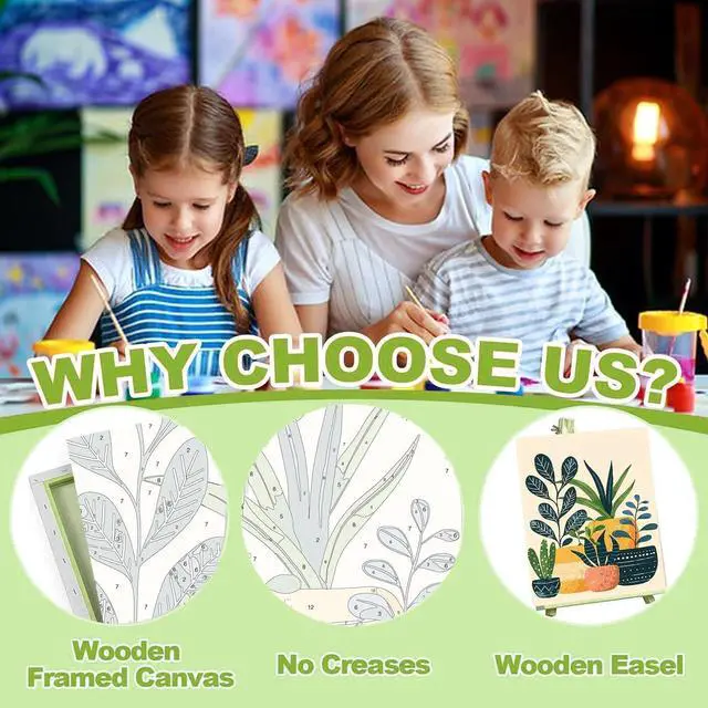 Alt view image 6 of 7 - Plants Paint by Numbers Kit for Adults Beginner - Wooden Easel, Green Plant Paint by Numbers with Frame, Adult Painting by Number Kits on Canvas, Easy Oil Painting Arts Gift Wall Decor 8x12inch