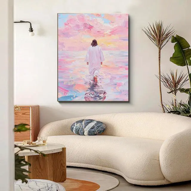 Alt view image 2 of 7 - BAWKENTON Pink Jesus Paint by Numbers for Adults and Kids | Pink Wall Art Religious Christian Painting by Number Kits On Canvas, Number Artist DIY, Home Wall Decor,10X13.78in