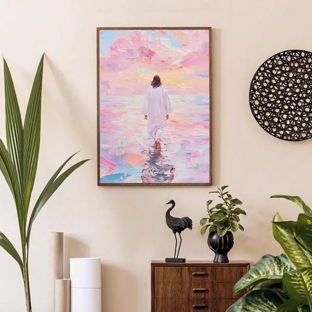 Alt view image 5 of 7 - BAWKENTON Pink Jesus Paint by Numbers for Adults and Kids | Pink Wall Art Religious Christian Painting by Number Kits On Canvas, Number Artist DIY, Home Wall Decor,10X13.78in