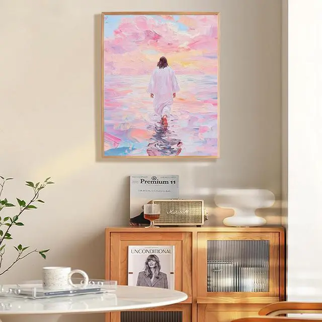 Alt view image 4 of 7 - BAWKENTON Pink Jesus Paint by Numbers for Adults and Kids | Pink Wall Art Religious Christian Painting by Number Kits On Canvas, Number Artist DIY, Home Wall Decor,10X13.78in