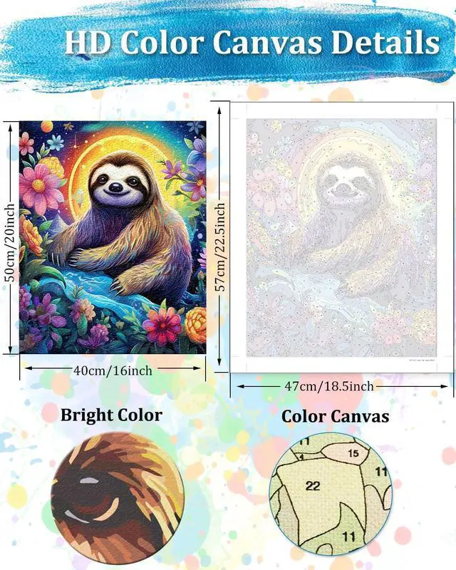 Alt view image 2 of 7 - TOCARE Sloth Paint by Numbers Kit for Adults, Sloth Paint by Number Canvas Kit for Kid, Acrylic Adults' Paint-by-Number Kits for Animals Lovers 16x20inch (Without Framed)
