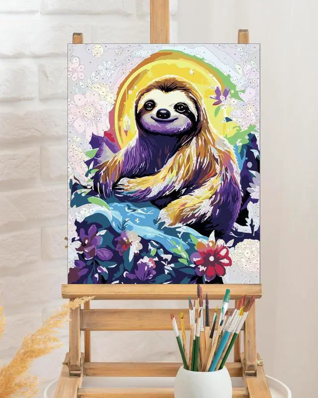 Alt view image 5 of 7 - TOCARE Sloth Paint by Numbers Kit for Adults, Sloth Paint by Number Canvas Kit for Kid, Acrylic Adults' Paint-by-Number Kits for Animals Lovers 16x20inch (Without Framed)