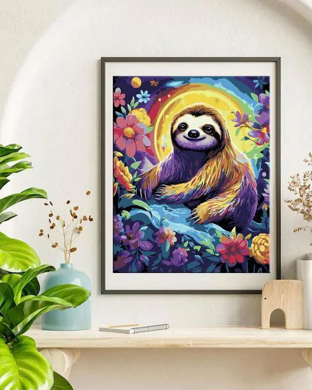 Alt view image 6 of 7 - TOCARE Sloth Paint by Numbers Kit for Adults, Sloth Paint by Number Canvas Kit for Kid, Acrylic Adults' Paint-by-Number Kits for Animals Lovers 16x20inch (Without Framed)