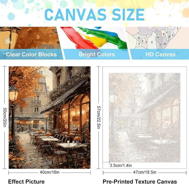 Alt view image 2 of 7 - Paint by Numbers Kit for Adults, Street Cafe Acrylic Canvas Painting Set | 16x20 Inch, DIY Number Painting Craft Kit for Adults Beginners, Home Wall Decor, Stress Relief Relaxing Hobby Gift