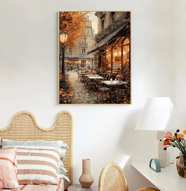 Alt view image 3 of 7 - Paint by Numbers Kit for Adults, Street Cafe Acrylic Canvas Painting Set | 16x20 Inch, DIY Number Painting Craft Kit for Adults Beginners, Home Wall Decor, Stress Relief Relaxing Hobby Gift