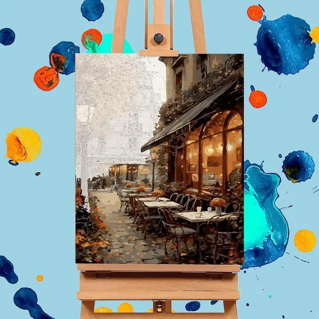 Alt view image 4 of 7 - Paint by Numbers Kit for Adults, Street Cafe Acrylic Canvas Painting Set | 16x20 Inch, DIY Number Painting Craft Kit for Adults Beginners, Home Wall Decor, Stress Relief Relaxing Hobby Gift