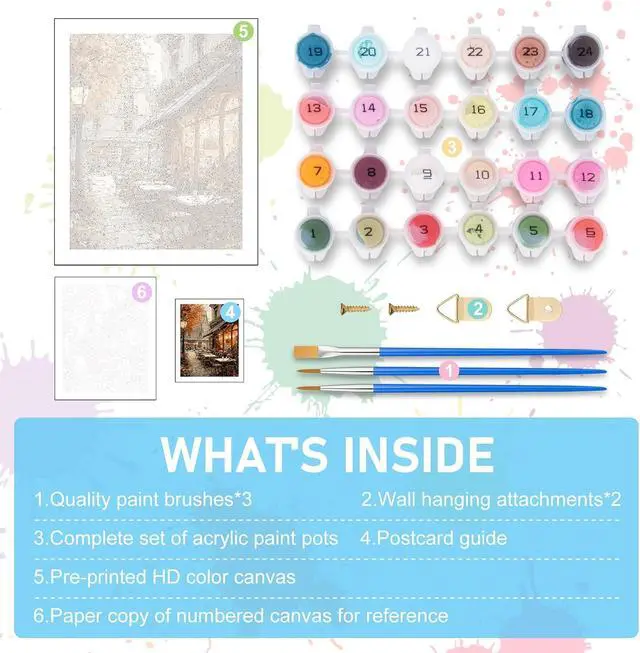 Alt view image 5 of 7 - Paint by Numbers Kit for Adults, Street Cafe Acrylic Canvas Painting Set | 16x20 Inch, DIY Number Painting Craft Kit for Adults Beginners, Home Wall Decor, Stress Relief Relaxing Hobby Gift