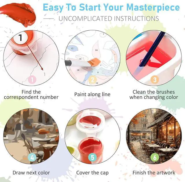 Alt view image 6 of 7 - Paint by Numbers Kit for Adults, Street Cafe Acrylic Canvas Painting Set | 16x20 Inch, DIY Number Painting Craft Kit for Adults Beginners, Home Wall Decor, Stress Relief Relaxing Hobby Gift