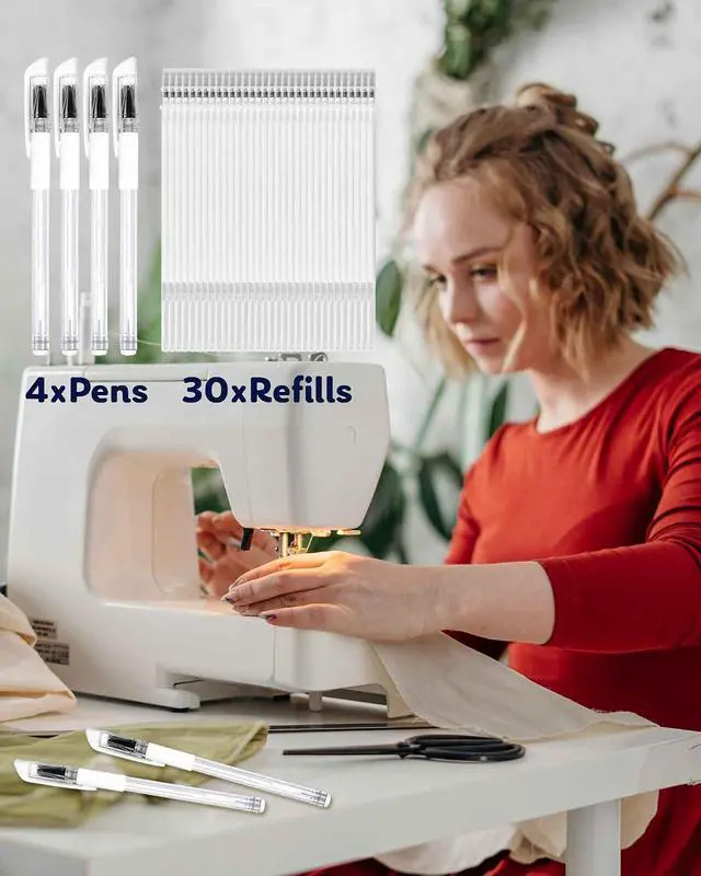 Alt view image 3 of 5 - Jauisus Heat Erasable Pens for Fabric with 30 Refills White Fabric Markers, White heat erase pens for fabric Marking Pens for Sewing Quilting DIY Crafts and Embroidery