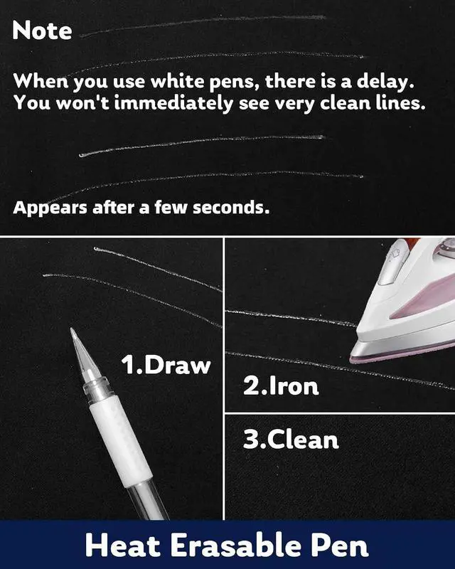 Alt view image 4 of 5 - Jauisus Heat Erasable Pens for Fabric with 30 Refills White Fabric Markers, White heat erase pens for fabric Marking Pens for Sewing Quilting DIY Crafts and Embroidery