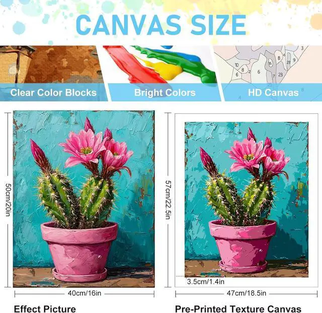 Alt view image 3 of 7 - Mrnsiet Paint by Number for Adults Beginners, Easy Cactus Paint by Numbers Kits on Canvas, DIY Cactus Oil Painting Kits Adults' Paint-by-Number Kits for Home Wall Decor 16x20 Inch