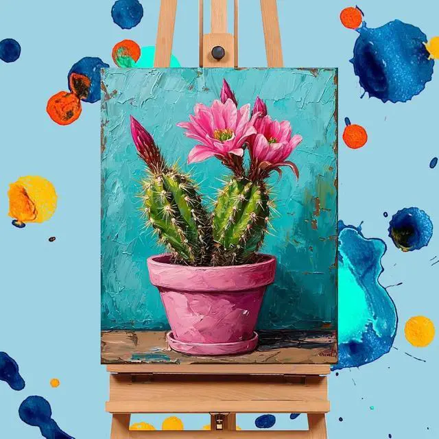 Alt view image 2 of 7 - Mrnsiet Paint by Number for Adults Beginners, Easy Cactus Paint by Numbers Kits on Canvas, DIY Cactus Oil Painting Kits Adults' Paint-by-Number Kits for Home Wall Decor 16x20 Inch