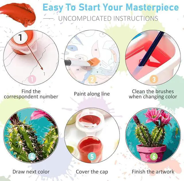 Alt view image 7 of 7 - Mrnsiet Paint by Number for Adults Beginners, Easy Cactus Paint by Numbers Kits on Canvas, DIY Cactus Oil Painting Kits Adults' Paint-by-Number Kits for Home Wall Decor 16x20 Inch