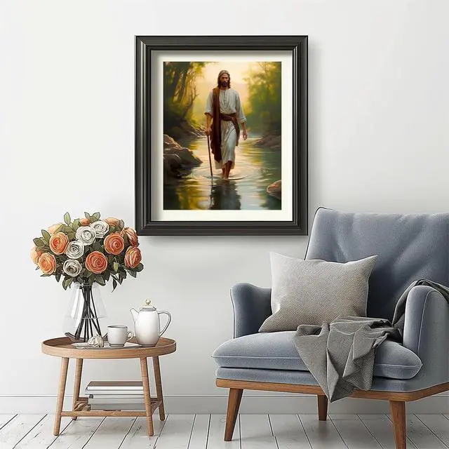 Alt view image 3 of 7 - Natuyalo Paint by Numbers Kit for Adults Beginners and Kids, 16" Wx20 L Canvas Pictures Drawing Acrylic Paintwork with 3 Pcs Paintbrushes, Jesus Walking in the Rriver