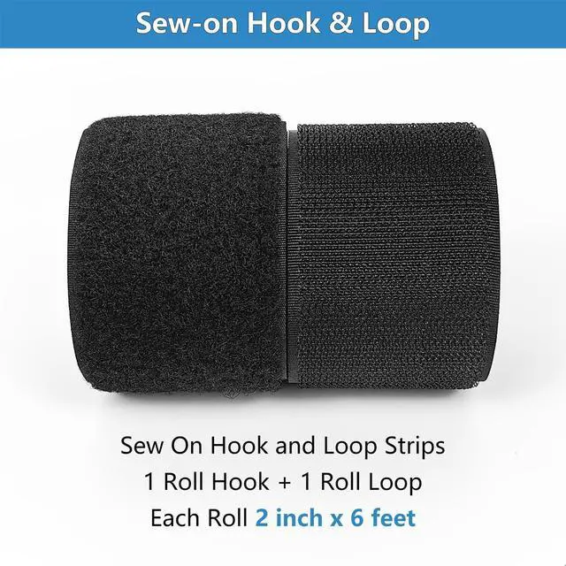 Alt view image 2 of 7 - Matenf Sew On Hook and Loop Strips, Strong Grip, 2'' x 6' | Non-Adhesive, Easy to Sew, Nylon Fabric Strip for Clothing Crafts, Button Alternative, Easy Stitch DIY Projects, Black