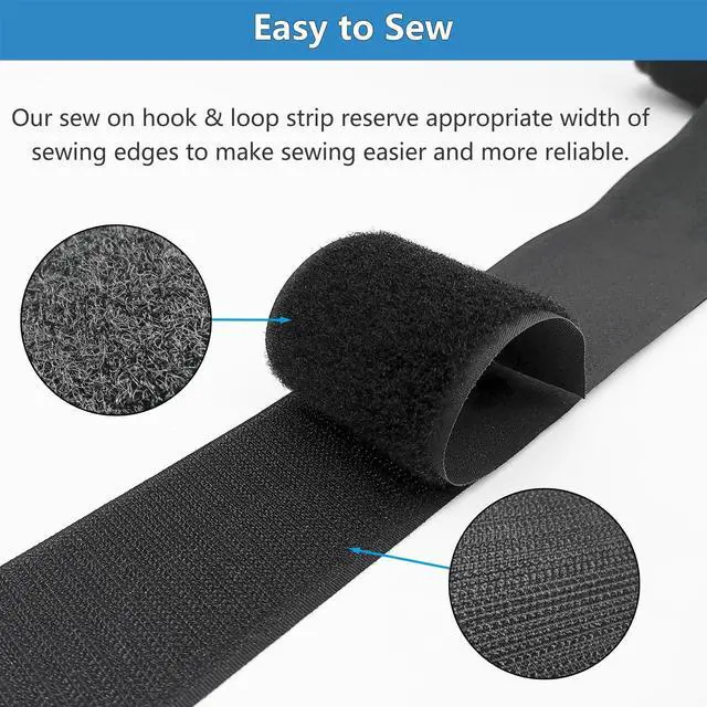 Alt view image 4 of 7 - Matenf Sew On Hook and Loop Strips, Strong Grip, 2'' x 6' | Non-Adhesive, Easy to Sew, Nylon Fabric Strip for Clothing Crafts, Button Alternative, Easy Stitch DIY Projects, Black