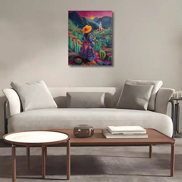 Alt view image 3 of 7 - HULDFRDA Adult Paint by Number Kits on Canvas, Mexican Woman Paint by Numbers Kit, Mexican Cactus Painting by Numbers for Adults,Color by Numbers Canvas Art Decor, 16 x20 Inch