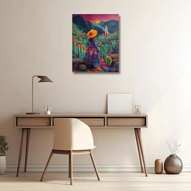 Alt view image 2 of 7 - HULDFRDA Adult Paint by Number Kits on Canvas, Mexican Woman Paint by Numbers Kit, Mexican Cactus Painting by Numbers for Adults,Color by Numbers Canvas Art Decor, 16 x20 Inch