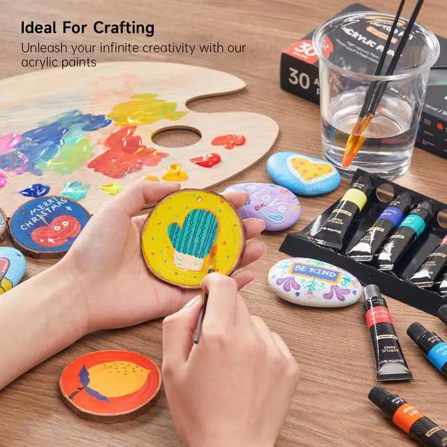 Alt view image 6 of 7 - Shuttle Art Acrylic Paint Set, 30 x12ml Tubes Artist Quality Non Toxic Rich Pigments Colors Great for Kids Adults Professional Painting on Rocks Canvas Wood Clay Fabric Ceramic Crafts