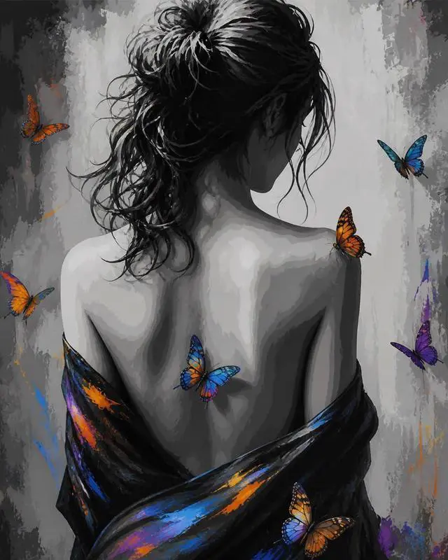 Main image of MIRCVSH People Paint by Numbers Kit for Adults,Girl's Back Paint by Number Kits for Adults Beginner,DIY Unframed Girl and Butterfly Watercolor Oil Painting Kits for Home Wall Decor 16x20 Inch.
