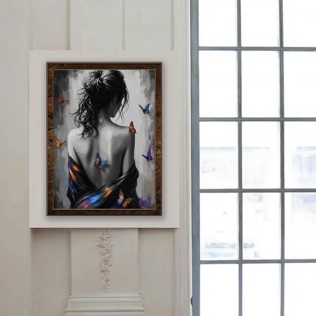 Alt view image 3 of 7 - MIRCVSH People Paint by Numbers Kit for Adults,Girl's Back Paint by Number Kits for Adults Beginner,DIY Unframed Girl and Butterfly Watercolor Oil Painting Kits for Home Wall Decor 16x20 Inch.