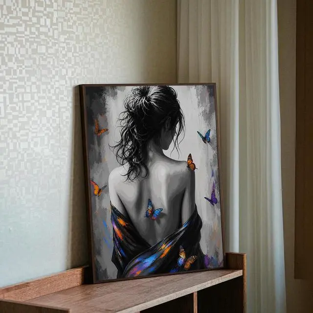 Alt view image 5 of 7 - MIRCVSH People Paint by Numbers Kit for Adults,Girl's Back Paint by Number Kits for Adults Beginner,DIY Unframed Girl and Butterfly Watercolor Oil Painting Kits for Home Wall Decor 16x20 Inch.