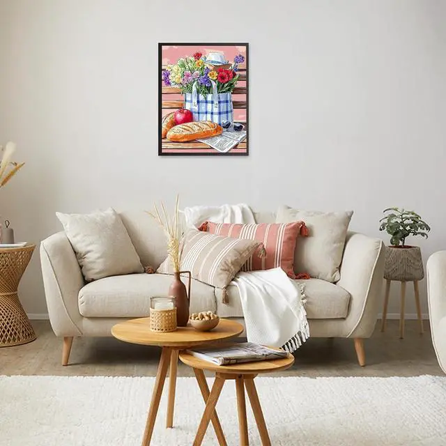 Alt view image 3 of 7 - RICUVED Flowers Paint by Numbers for Adults, Bench Paint by Numbers Kit for Adults Beginners, Bread DIY Acrylic Pink Oil Painting on Canvas Easy for Gift Home Wall Decor 16x20 Inch