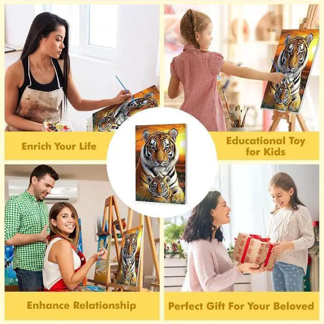 Alt view image 5 of 7 - Bowetile Framed Paint by Numbers Tiger for Adults Beginners, Adults' Paint-by-Number Tiger Kits, Easy Adult Paint by Number Kits on Canvas, Acrylic Animals Number Painting for Home Decor, 8x12in