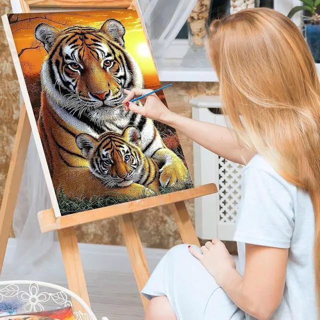 Alt view image 2 of 7 - Bowetile Framed Paint by Numbers Tiger for Adults Beginners, Adults' Paint-by-Number Tiger Kits, Easy Adult Paint by Number Kits on Canvas, Acrylic Animals Number Painting for Home Decor, 8x12in