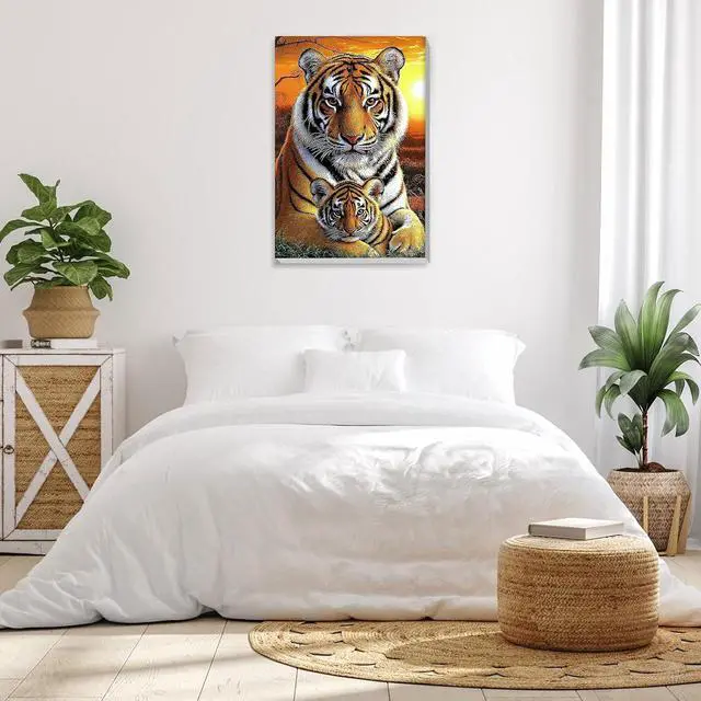 Alt view image 4 of 7 - Bowetile Framed Paint by Numbers Tiger for Adults Beginners, Adults' Paint-by-Number Tiger Kits, Easy Adult Paint by Number Kits on Canvas, Acrylic Animals Number Painting for Home Decor, 8x12in