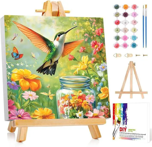 Main image of Reivworl Framed Hummingbird Paint by Numbers Kit for Adults Beginner 10×10 inch