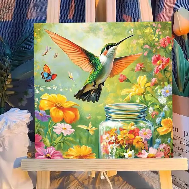Alt view image 2 of 7 - Reivworl Framed Hummingbird Paint by Numbers Kit for Adults Beginner 10×10 inch