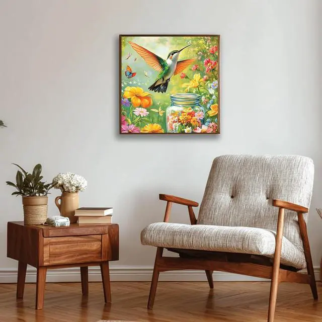 Alt view image 3 of 7 - Reivworl Framed Hummingbird Paint by Numbers Kit for Adults Beginner 10×10 inch