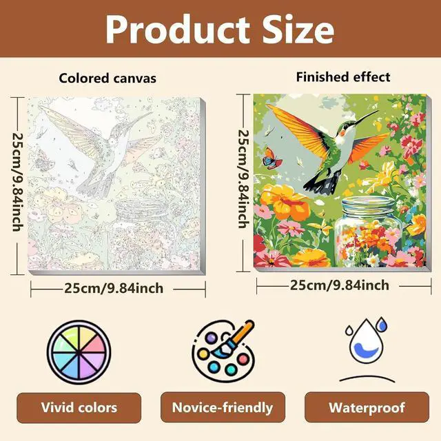 Alt view image 5 of 7 - Reivworl Framed Hummingbird Paint by Numbers Kit for Adults Beginner 10×10 inch