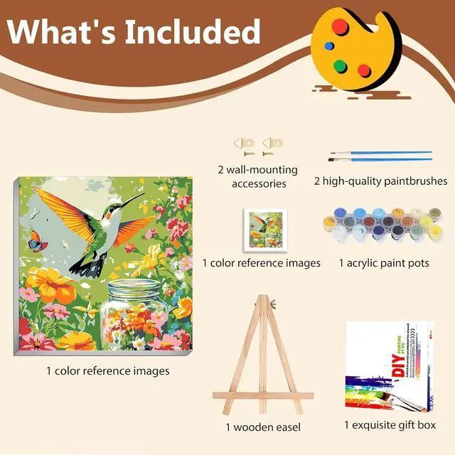Alt view image 4 of 7 - Reivworl Framed Hummingbird Paint by Numbers Kit for Adults Beginner 10×10 inch