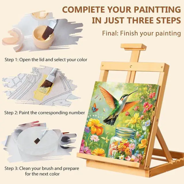 Alt view image 7 of 7 - Reivworl Framed Hummingbird Paint by Numbers Kit for Adults Beginner 10×10 inch